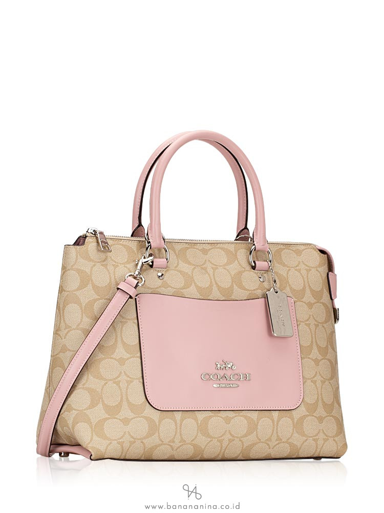 COACH 31468 Signature Emma Satchel Light Khaki Carnation