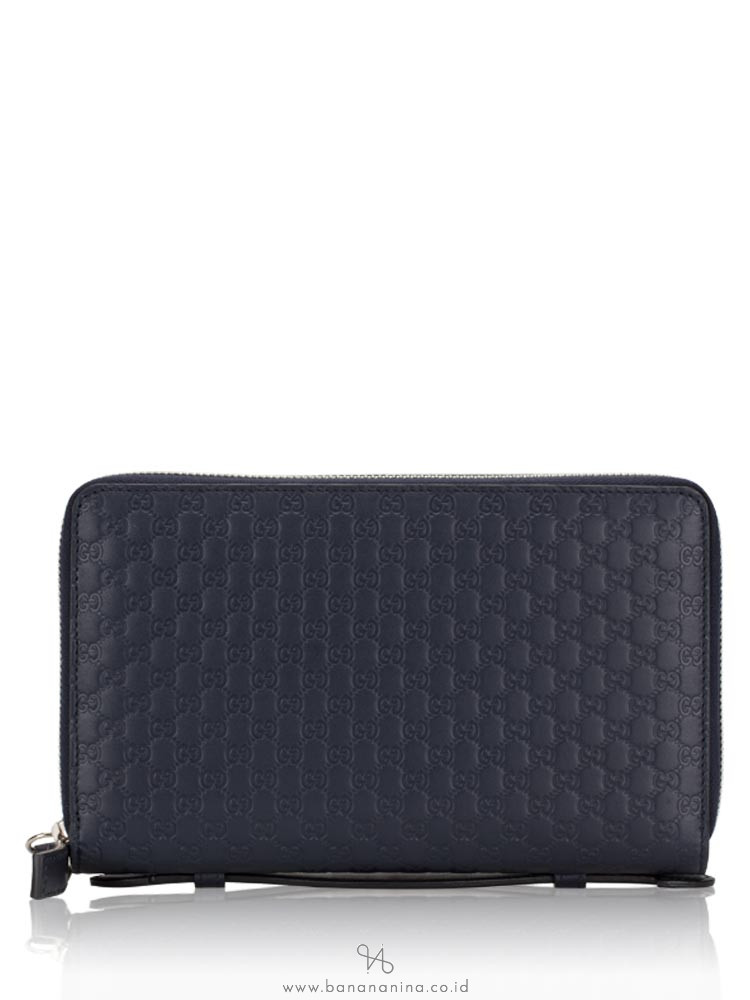 GUCCI Men Micro Guccissima Top Handle Travel Wallet Navy
