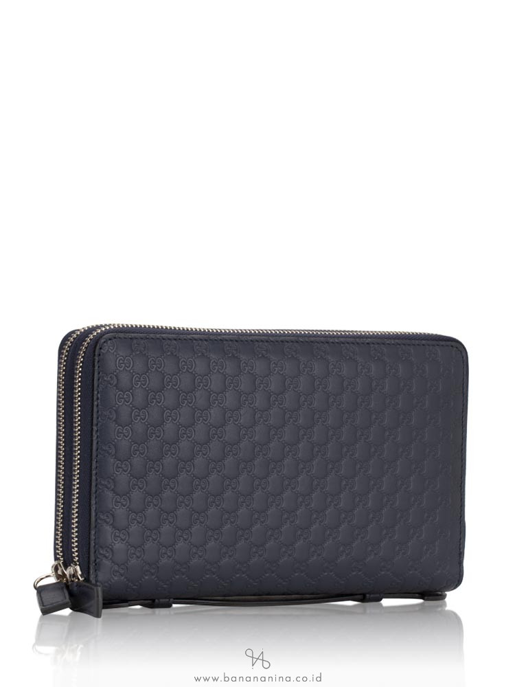 GUCCI Men Micro Guccissima Top Handle Travel Wallet Navy