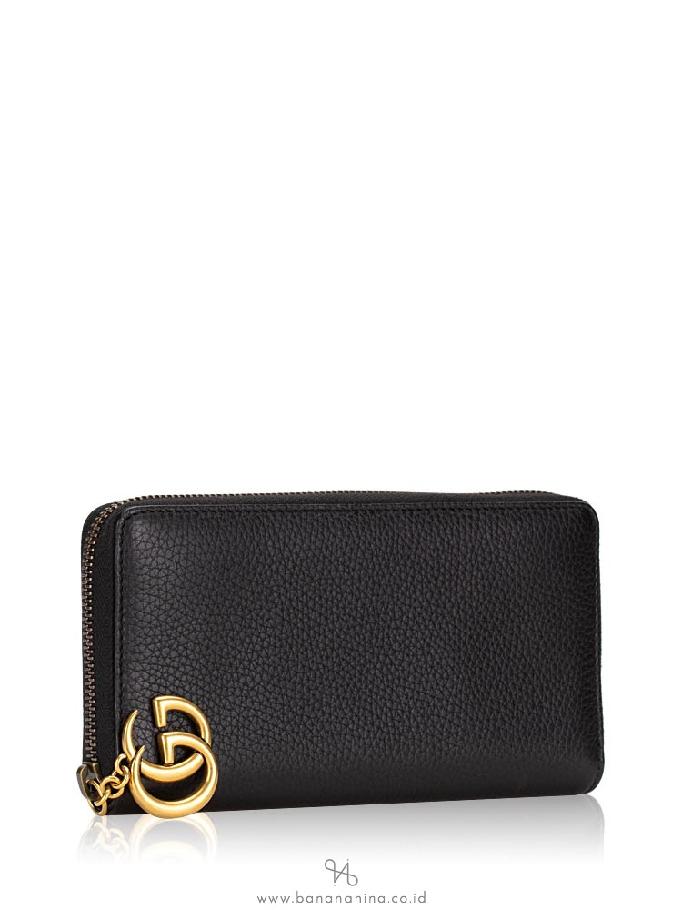 GUCCI GG Marmont Leather Zip Wallet Black
