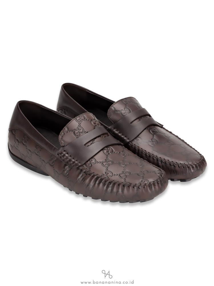 GUCCI Men Guccissima Driver Slip On Brown Sz 8