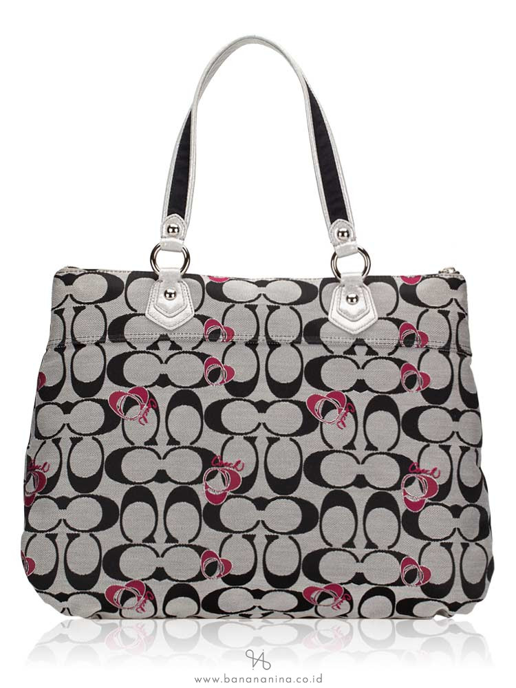 COACH 18711 Signature Poppy Tote Black Silver
