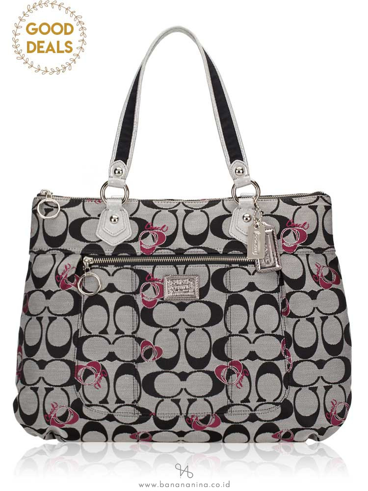 COACH 18711 Signature Poppy Tote Black Silver