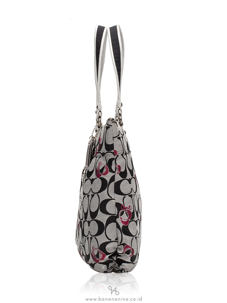 COACH 18711 Signature Poppy Tote Black Silver
