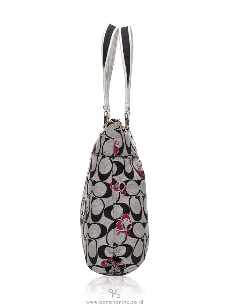 COACH 18711 Signature Poppy Tote Black Silver