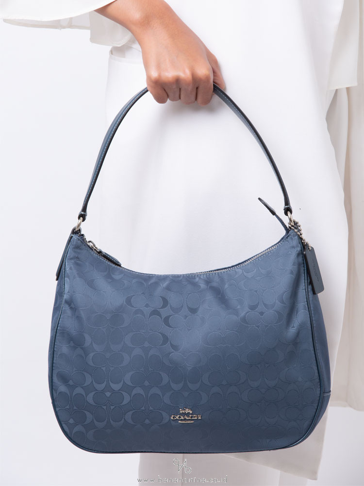 COACH 73185 Signature Nylon Zip Shoulder Bag Blue