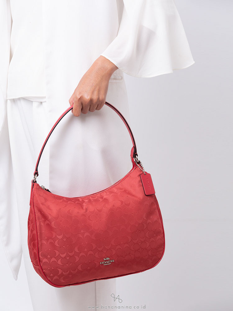 COACH 73185 Signature Nylon Zip Shoulder Bag True Red