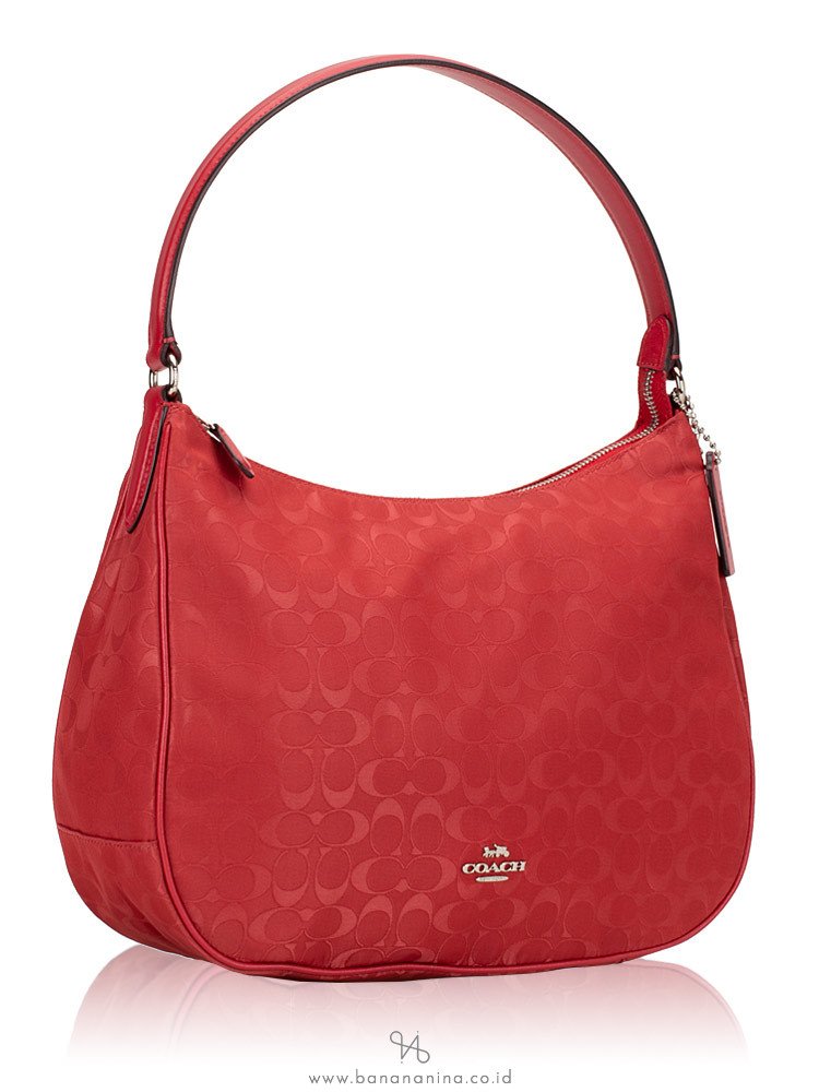 COACH 73185 Signature Nylon Zip Shoulder Bag True Red