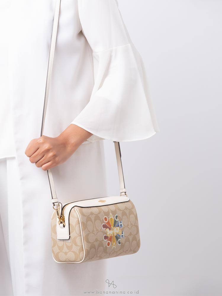 COACH 76628 Signature Rainbow Mini Bennett Crossbody Light Khaki Chalk