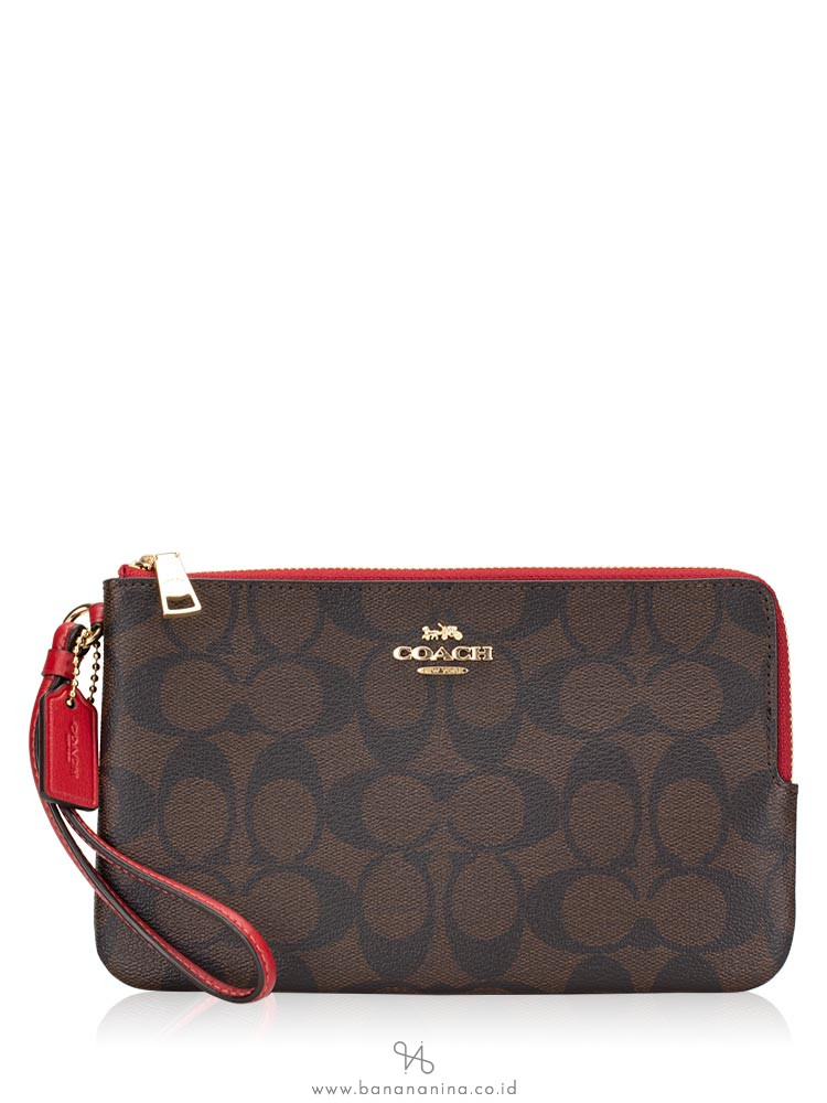 COACH 16109 Signature Double Zip Wallet Brown Ruby