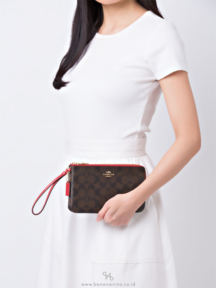 COACH 16109 Signature Double Zip Wallet Brown Ruby