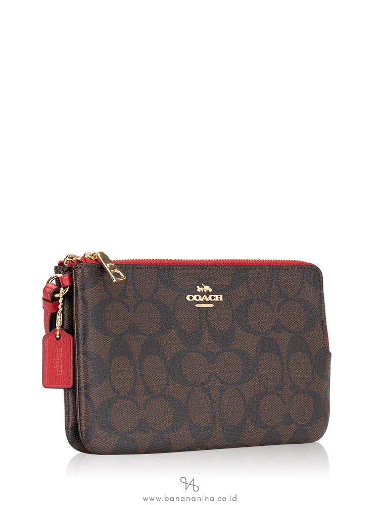 COACH 16109 Signature Double Zip Wallet Brown Ruby