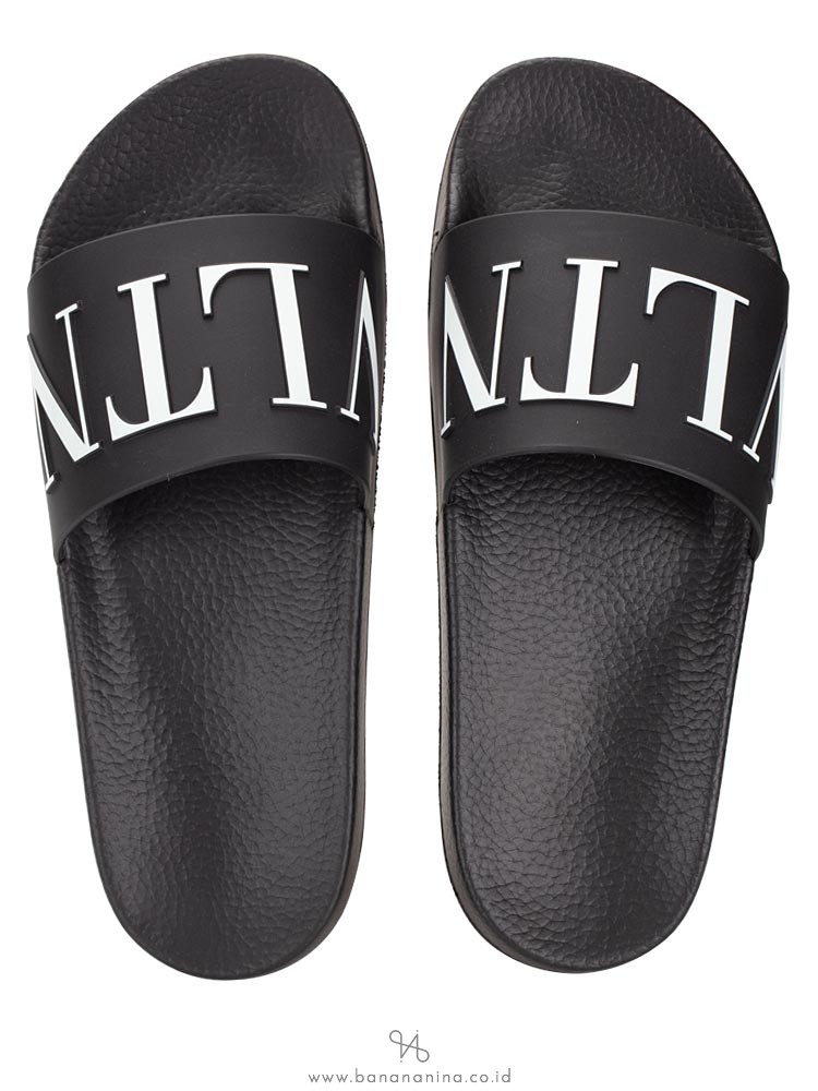 VALENTINO Men Logo Slide Sandal Black Sz 41