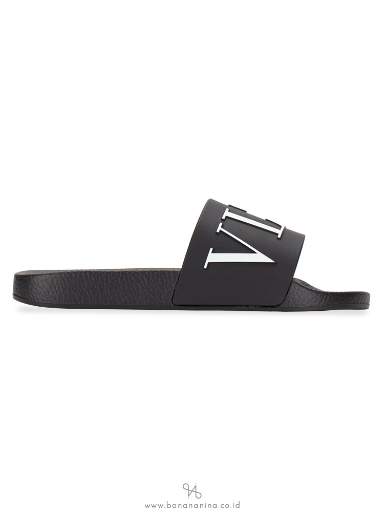 VALENTINO Men Logo Slide Sandal Black Sz 41