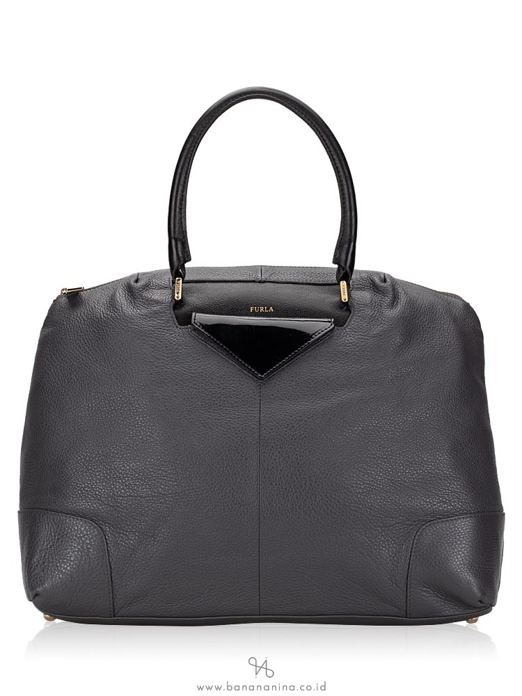 FURLA Nikia Medium Leather Tote Grey Black