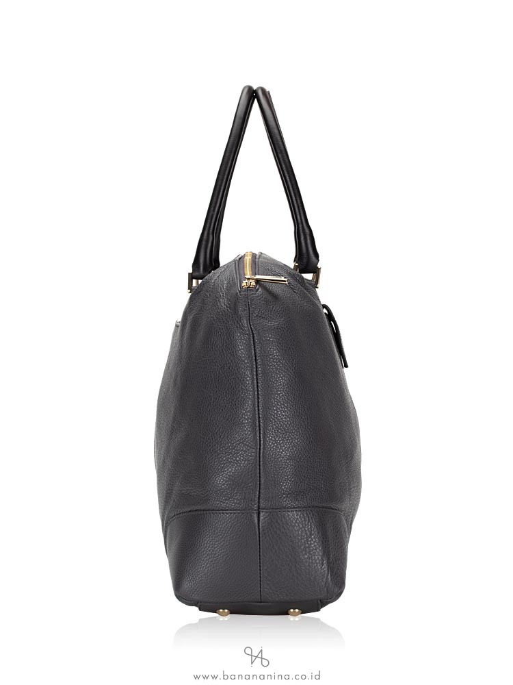 FURLA Nikia Medium Leather Tote Grey Black
