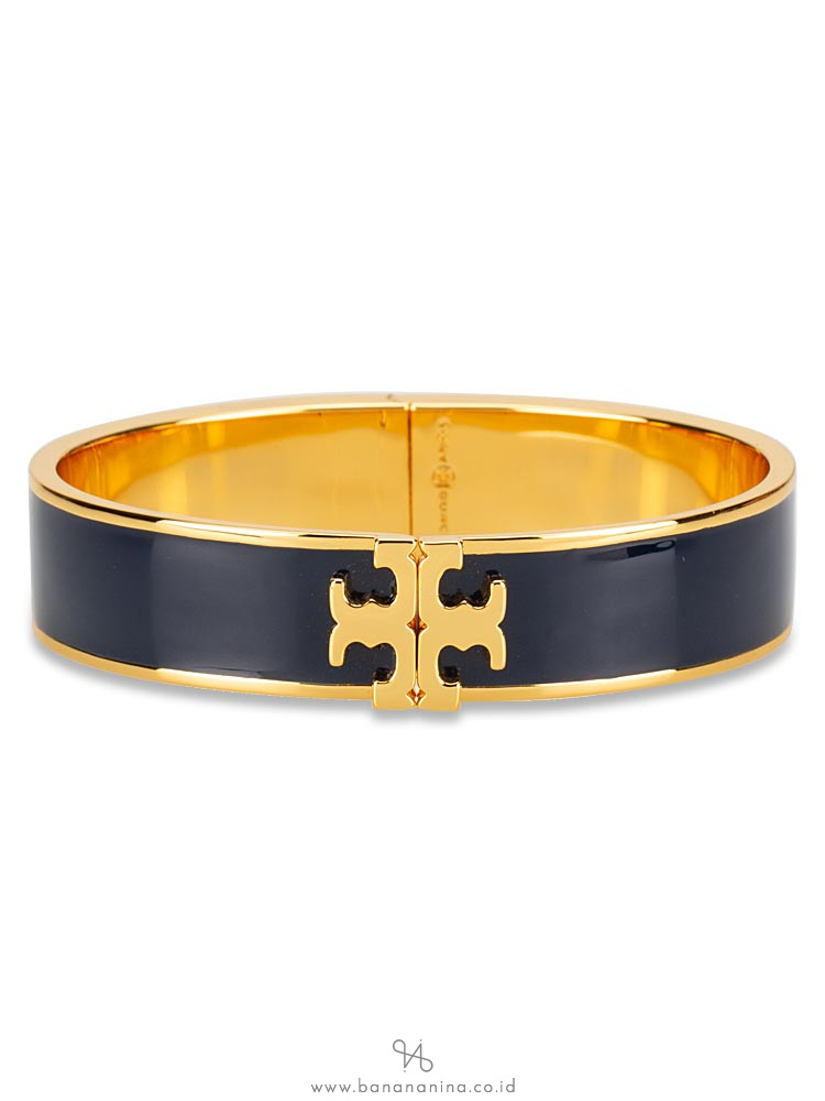 TORY BURCH Raised Logo Enamel Hinged Bracelet Navy Gold