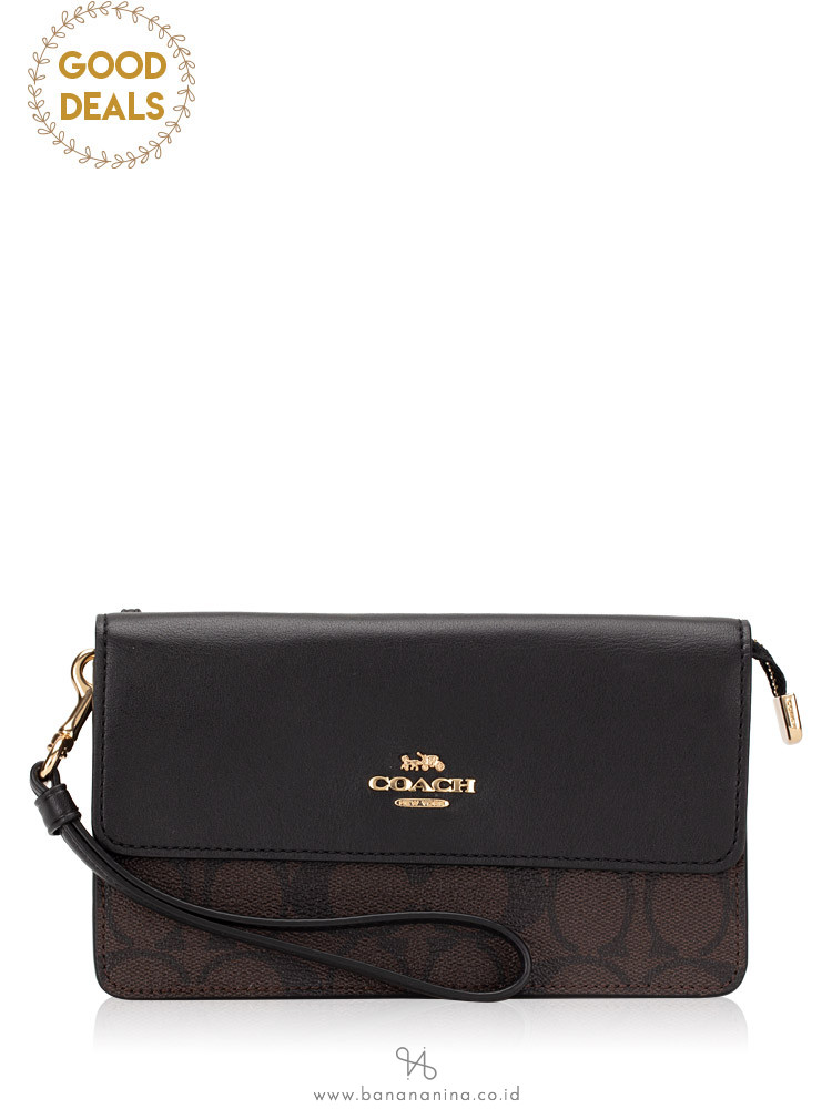 COACH 78229 Signature Foldover Wristlet Brown Black
