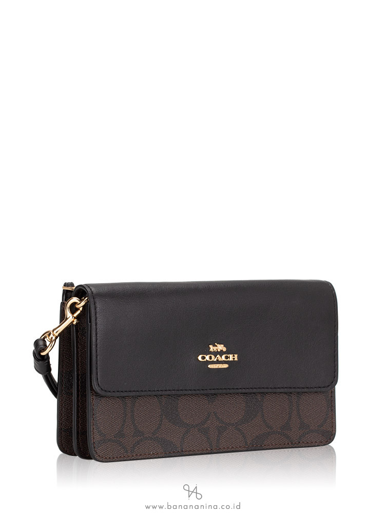 COACH 78229 Signature Foldover Wristlet Brown Black