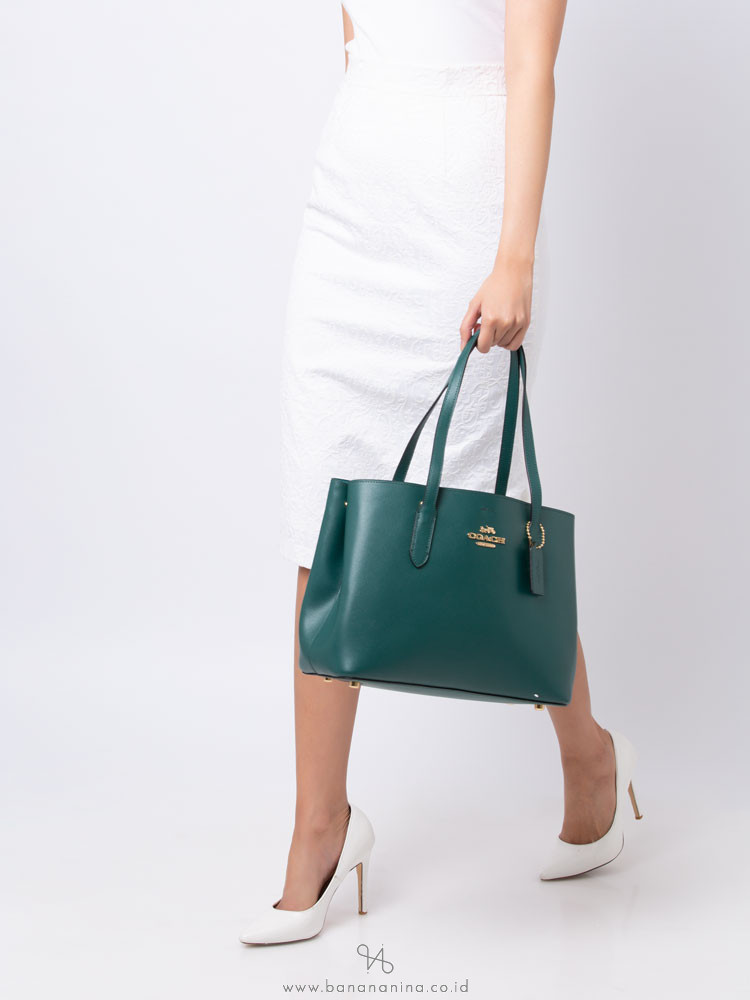 COACH 48734 Metallic Leather Avenue Carryall Sea Green