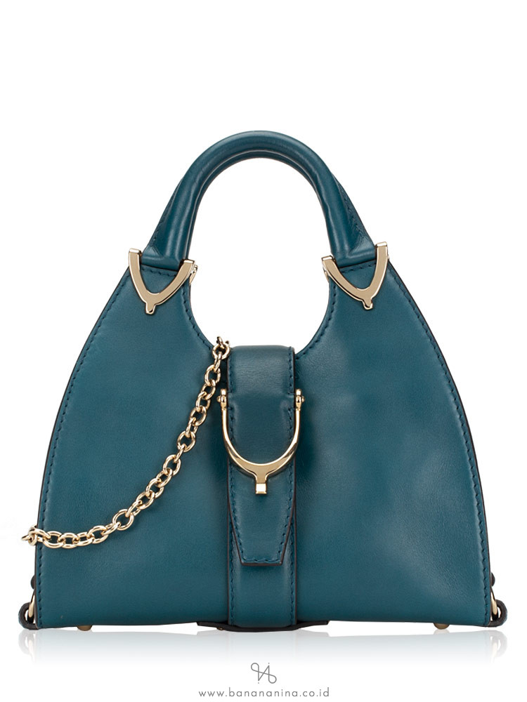 GUCCI Stirrup Small Top Handle Bag Turquoise