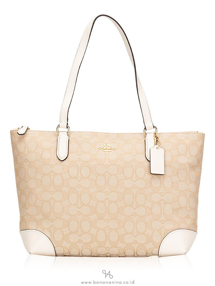 COACH 29958 Outline Signature Zip Tote Light Khaki Chalk