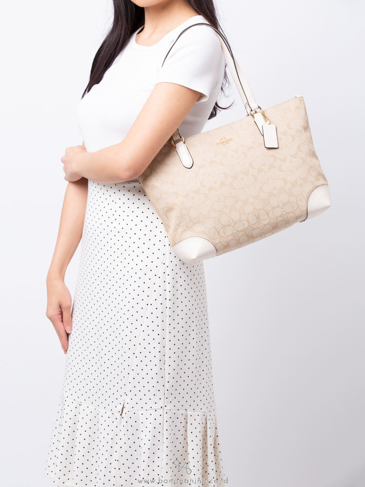 COACH 29958 Outline Signature Zip Tote Light Khaki Chalk