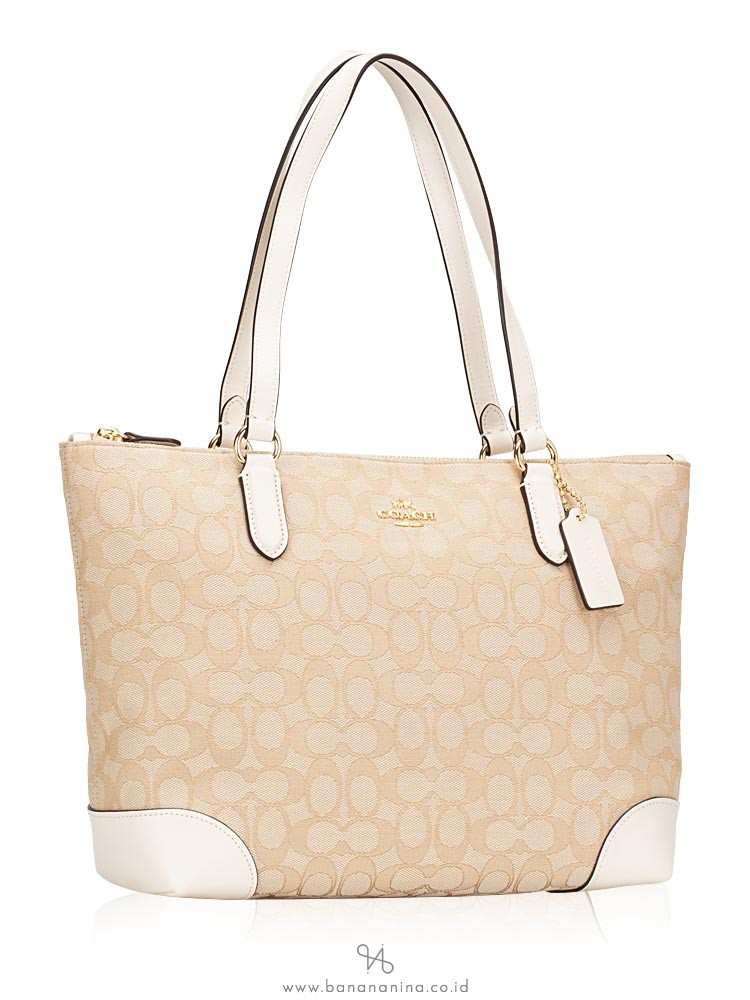 COACH 29958 Outline Signature Zip Tote Light Khaki Chalk