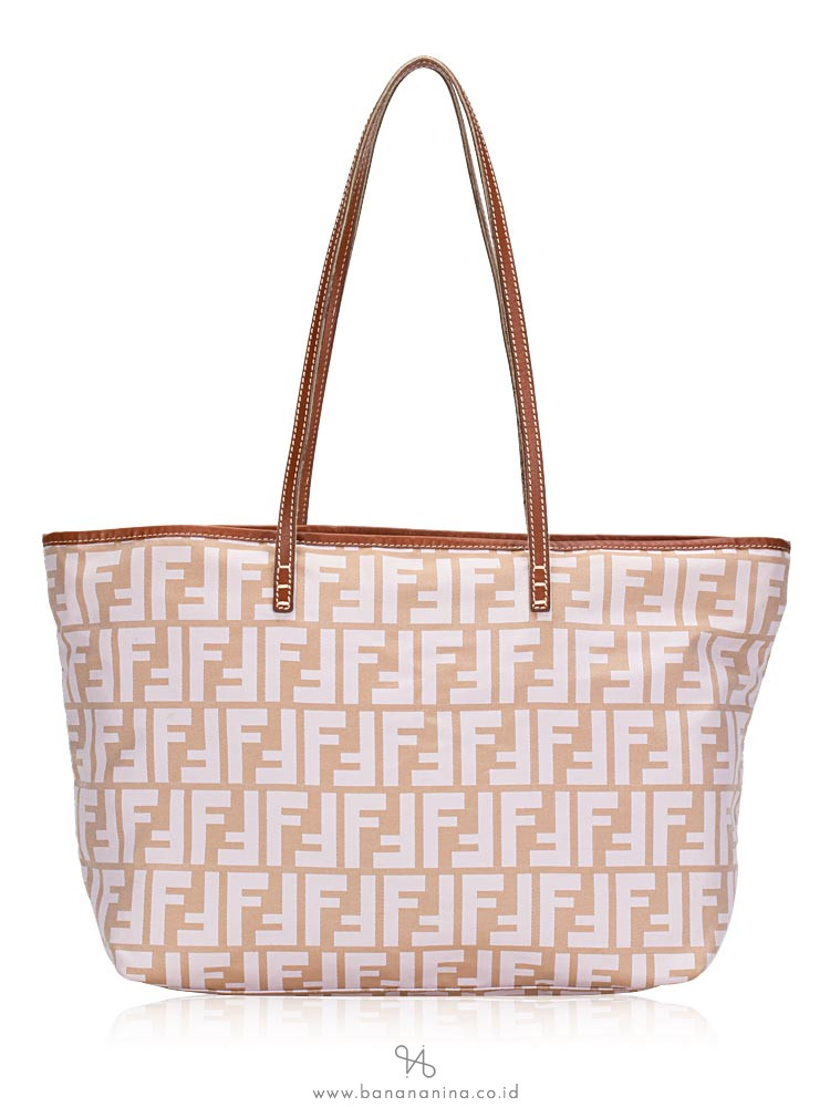 Fendi Zucca Canvas Roll Tote Beige Purple