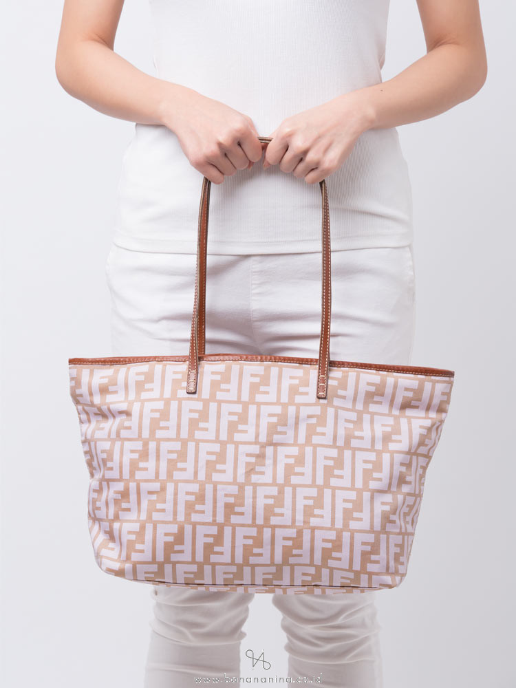 Fendi Zucca Canvas Roll Tote Beige Purple