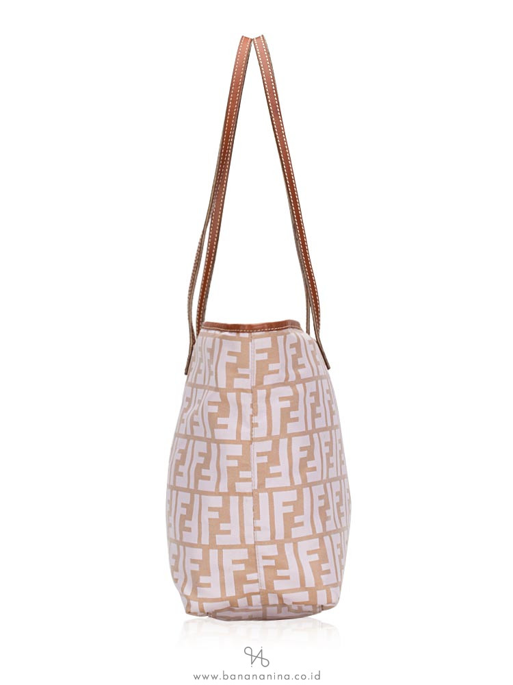Fendi Zucca Canvas Roll Tote Beige Purple