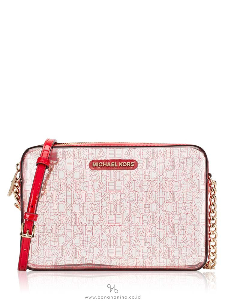 MICHAEL KORS Jet Set Logo Clear And Patent Leather Crossbody Red