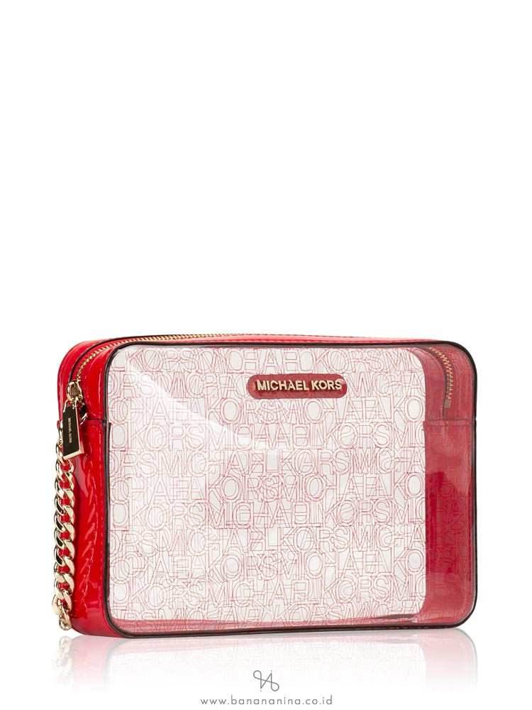 MICHAEL KORS Jet Set Logo Clear And Patent Leather Crossbody Red