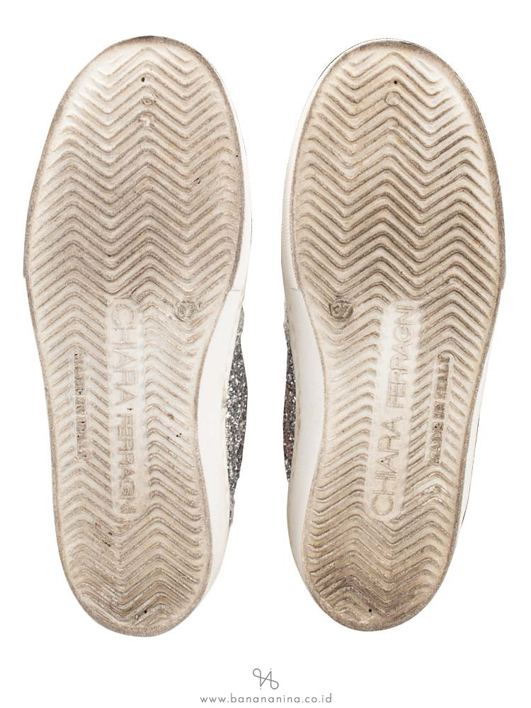 CHIARA FERRAGNI Glitter Eyes Slip On Sneakers Silver Sz 37
