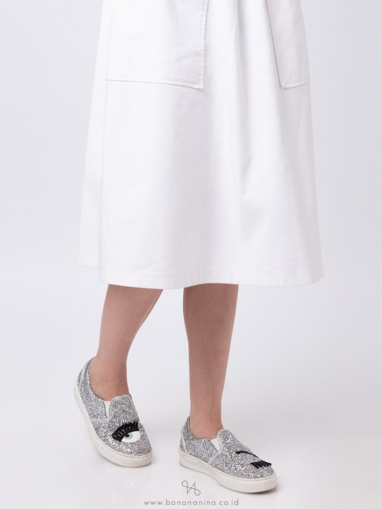 CHIARA FERRAGNI Glitter Eyes Slip On Sneakers Silver Sz 37