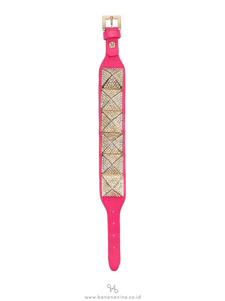 VALENTINO Rockstud Crystal Studded Leather Cuff Pink