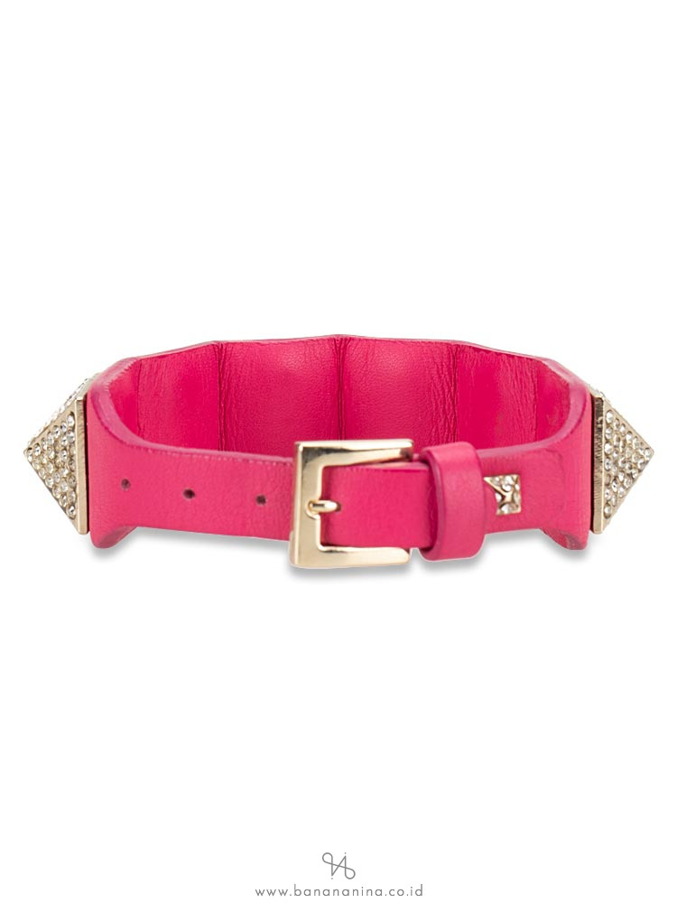 VALENTINO Rockstud Crystal Studded Leather Cuff Pink