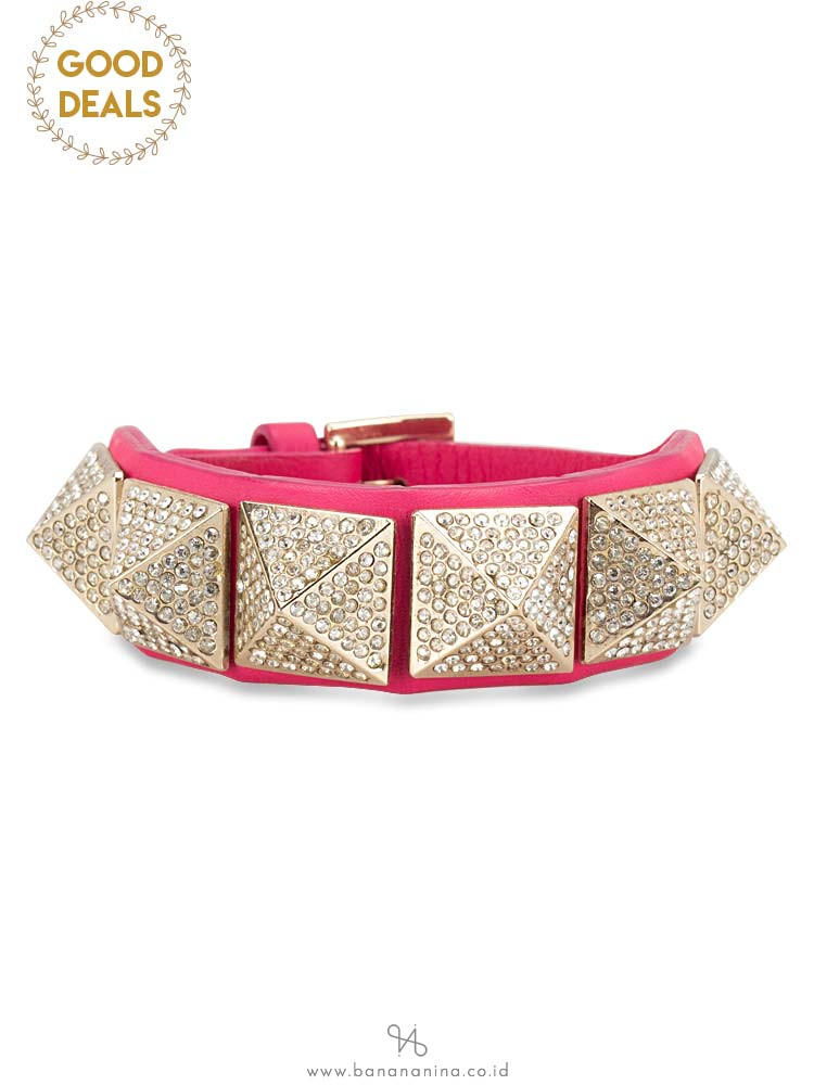 VALENTINO Rockstud Crystal Studded Leather Cuff Pink