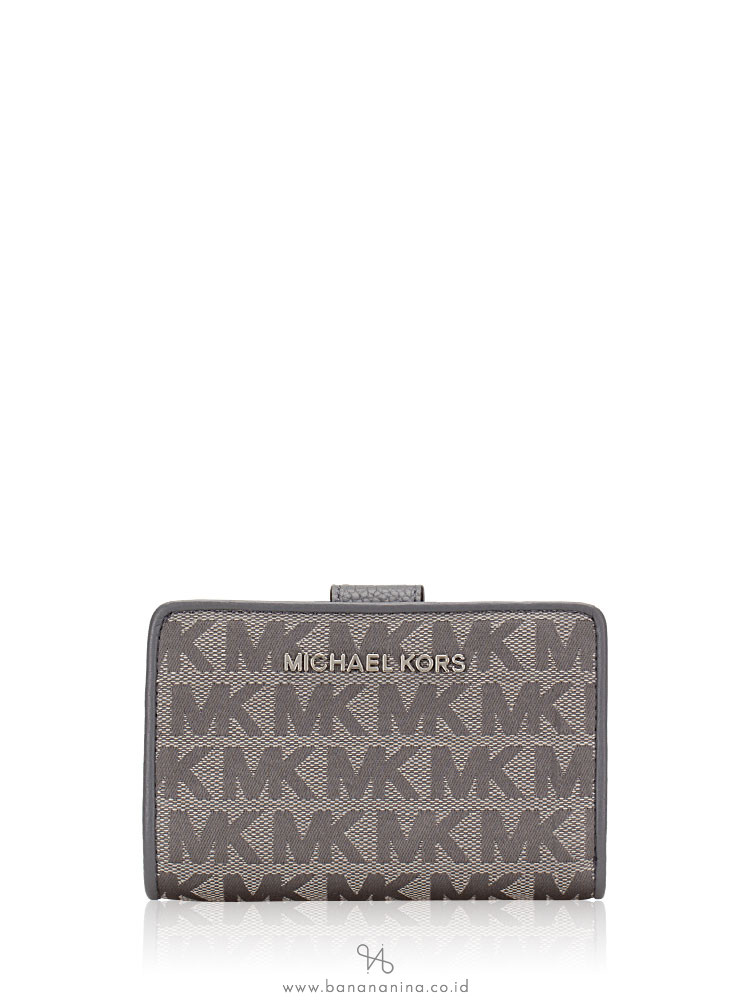 MICHAEL KORS Jet Set Signature Bifold Zip Coin Wallet Heather Grey