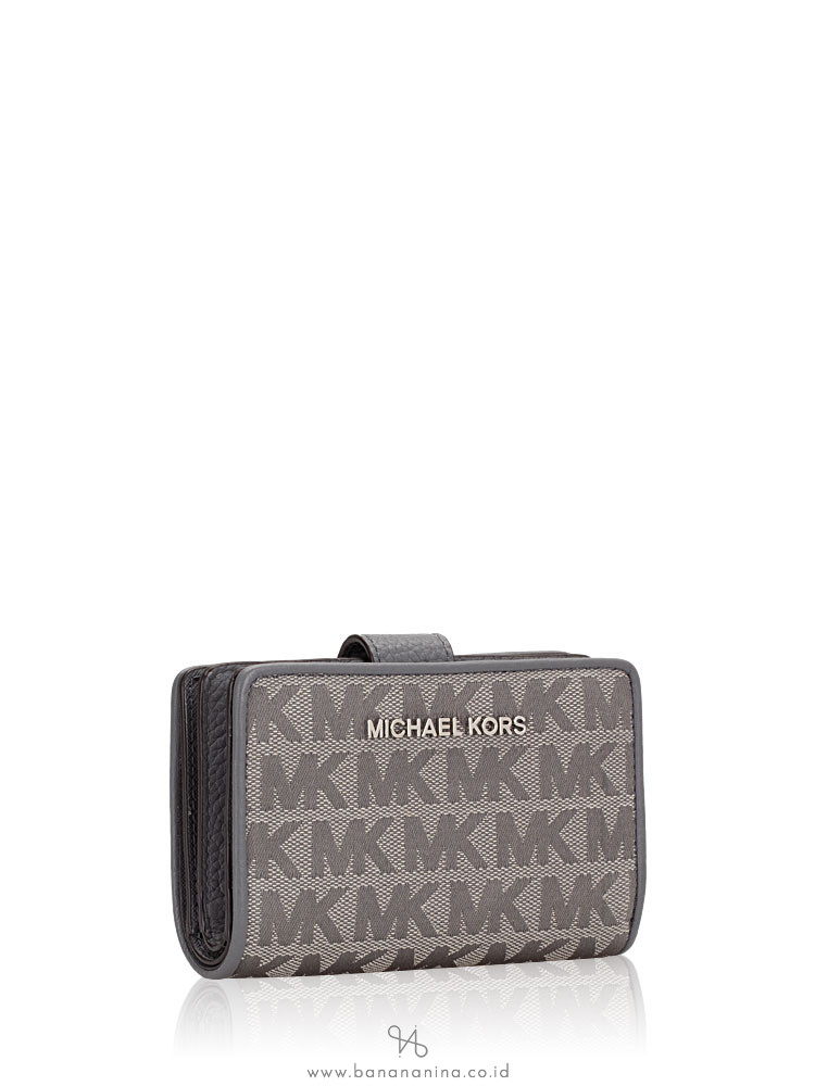 MICHAEL KORS Jet Set Signature Bifold Zip Coin Wallet Heather Grey