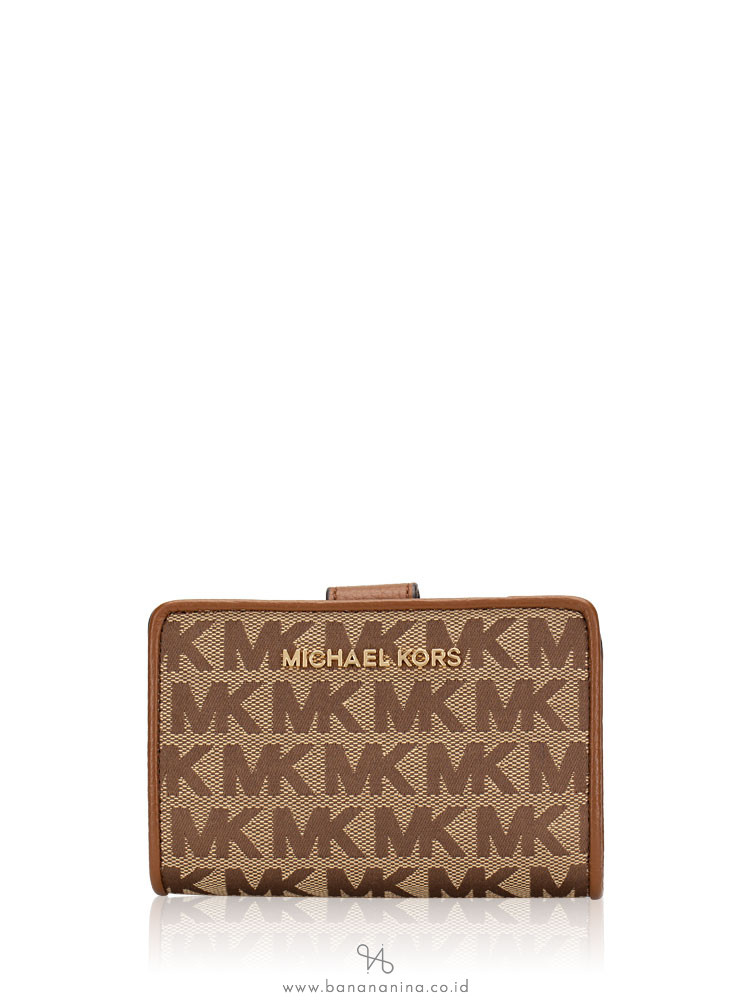 MICHAEL KORS Jet Set Signature Bifold Zip Coin Wallet Beige Ebony