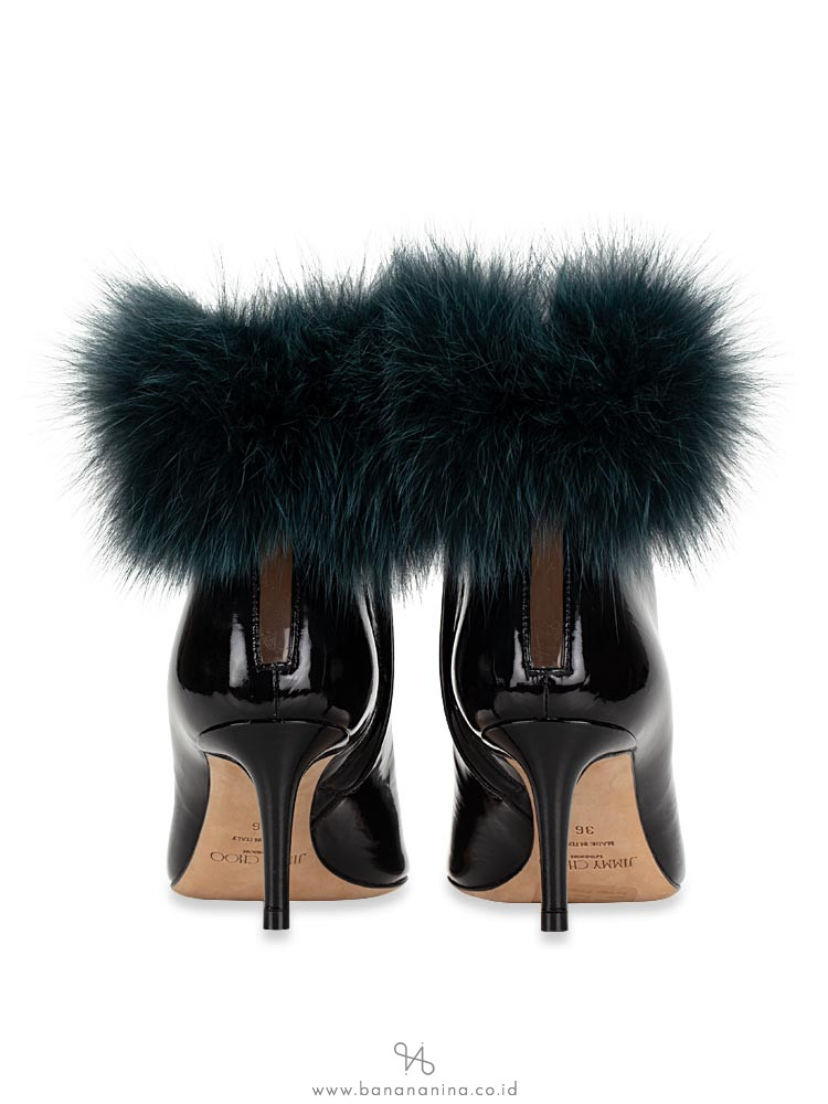 JIMMY CHOO Tesler Fox Fur-Trimmed Ankle Boots Black Sz 36