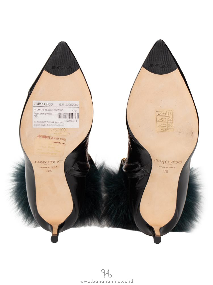 JIMMY CHOO Tesler Fox Fur-Trimmed Ankle Boots Black Sz 36