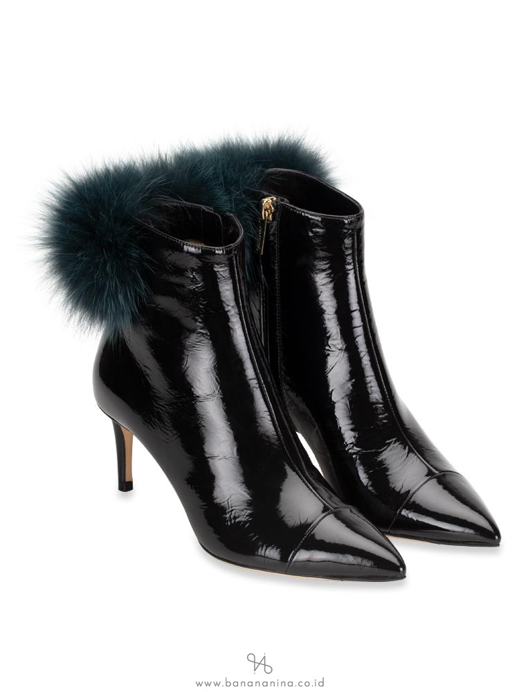 JIMMY CHOO Tesler Fox Fur-Trimmed Ankle Boots Black Sz 36