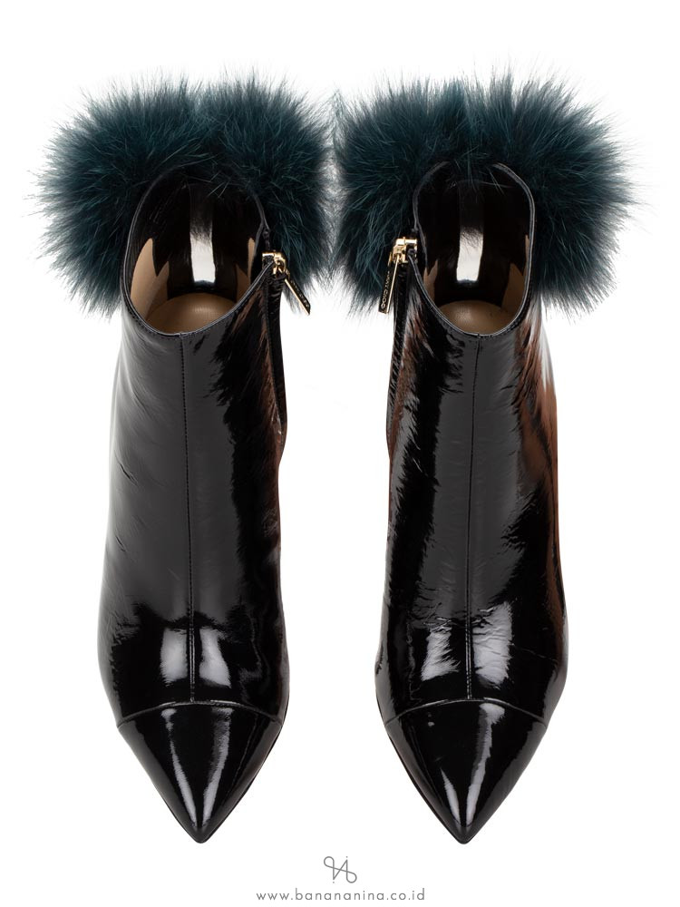 JIMMY CHOO Tesler Fox Fur-Trimmed Ankle Boots Black Sz 36