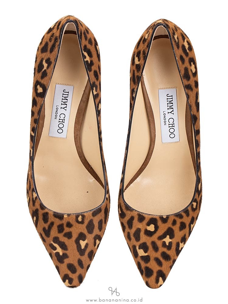 JIMMY CHOO Romy Printed Calf Hair Pump Leopard Sz 38