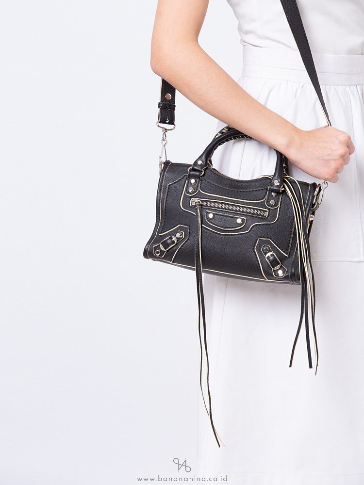 BALENCIAGA Classic Silver Edgepaint Mini City Black