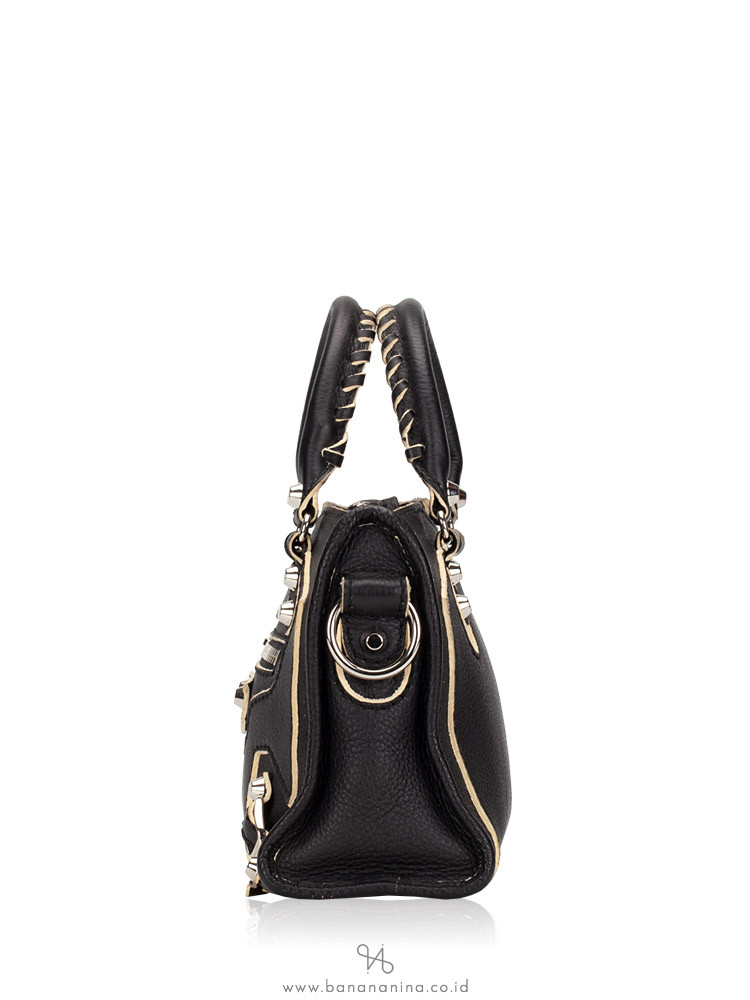BALENCIAGA Classic Silver Edgepaint Mini City Black