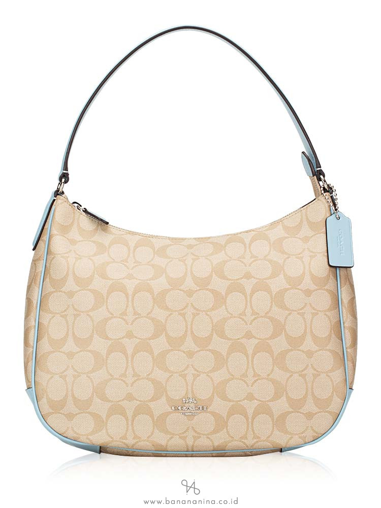 COACH 29209 Signature Zip Shoulder Bag Light Khaki Powder Blue