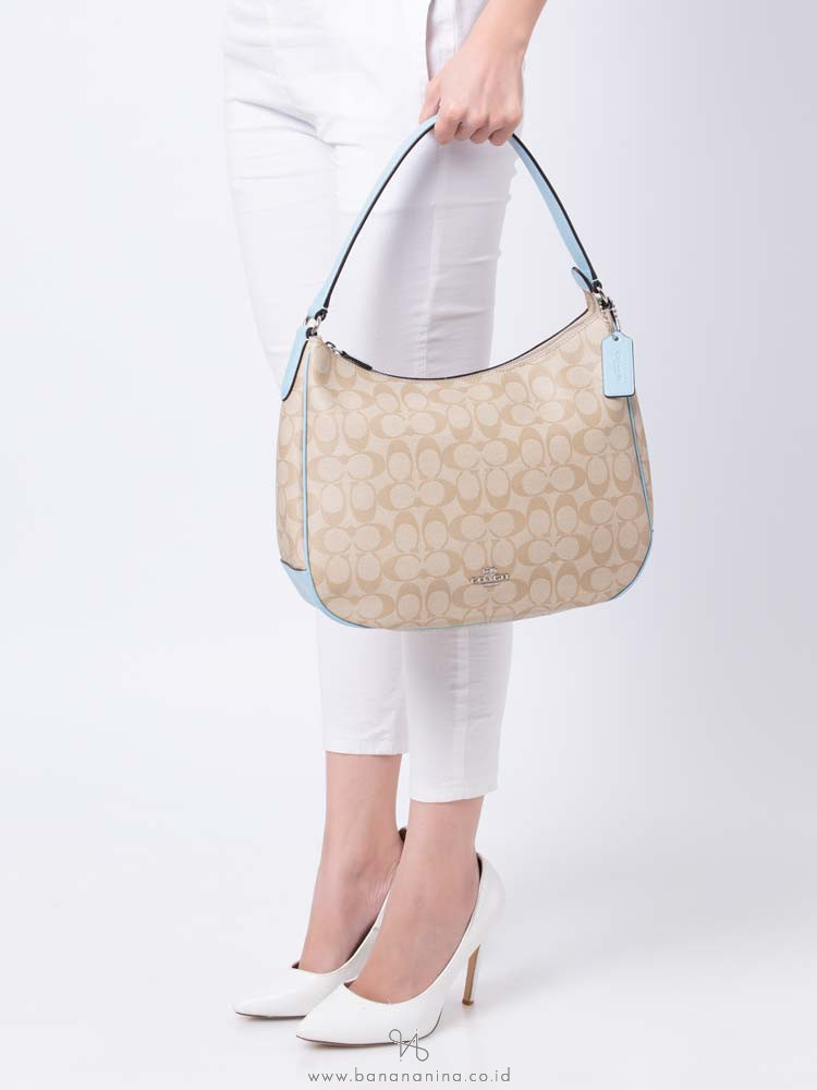 COACH 29209 Signature Zip Shoulder Bag Light Khaki Powder Blue